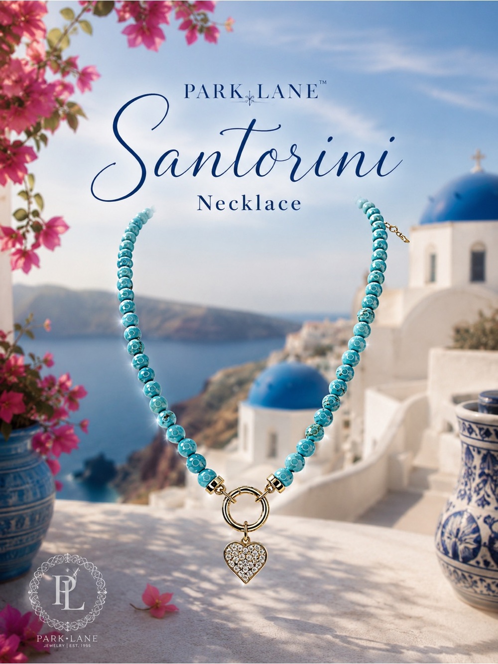 Park Lane Women’s Santorini Necklace Turquoise Beaded Crystal Heart Gold Tone
